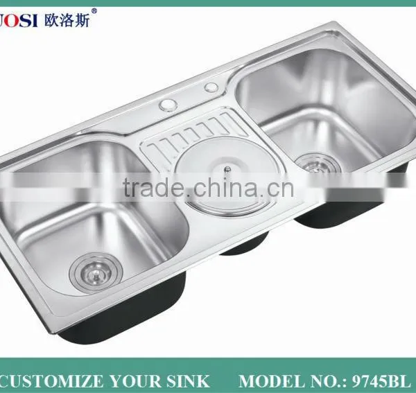 Best Grade 2015 Modern Style Stock Product Free Standing Stainless Steel Kitchen Sink 9745BL