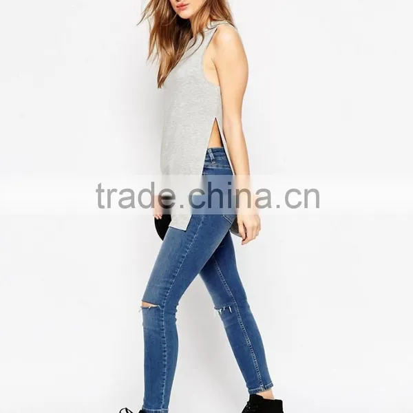 Wholesale Women Apparel Longline Top With Side Split Sleeveless Blouse Patterns photo-2