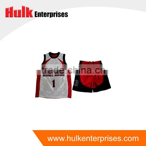 100% Polyester Coolmax Mesh Round Neck Red and White Basketball Uniform