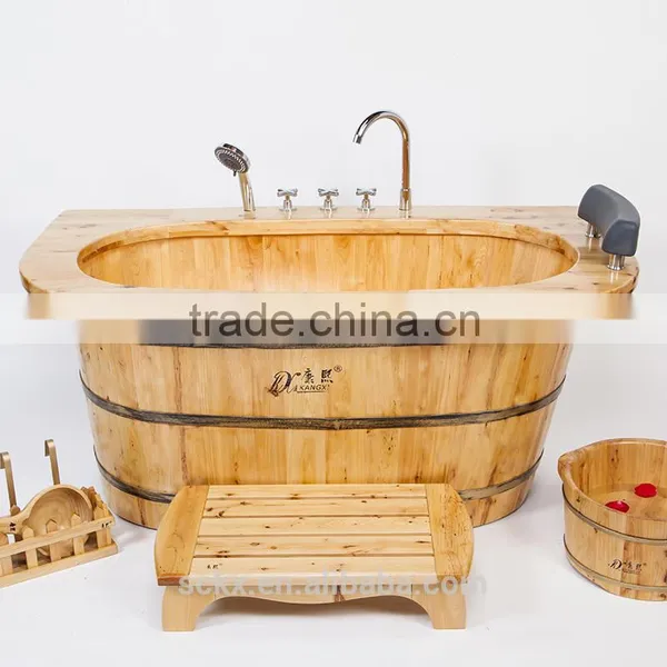China Wooden Bathtub Cheap Wood Soaking Tub Copper Drain Valve