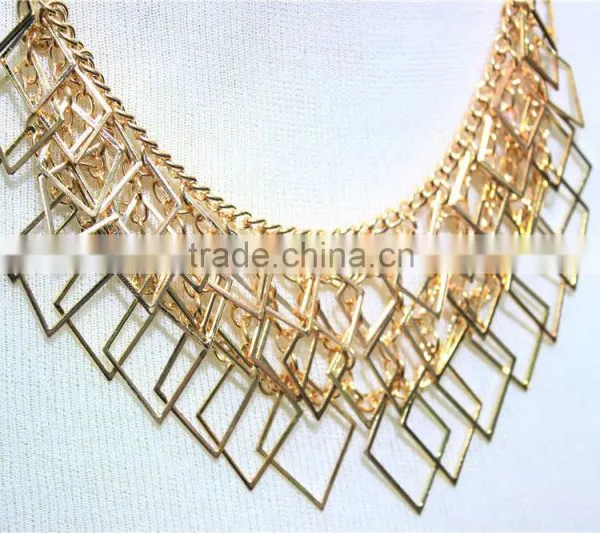 Newest Gold & Silver Necklace Short Chain Lozenge-shaped Charm Wholesale photo-2