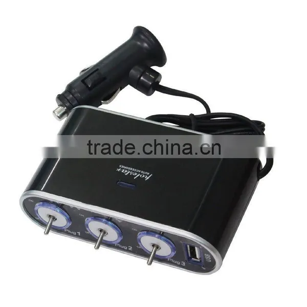 DC 12V car Triple socket with LED light and switch
