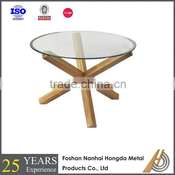 1.6m Round Glass Dining Table With Wooden Legs photo-2