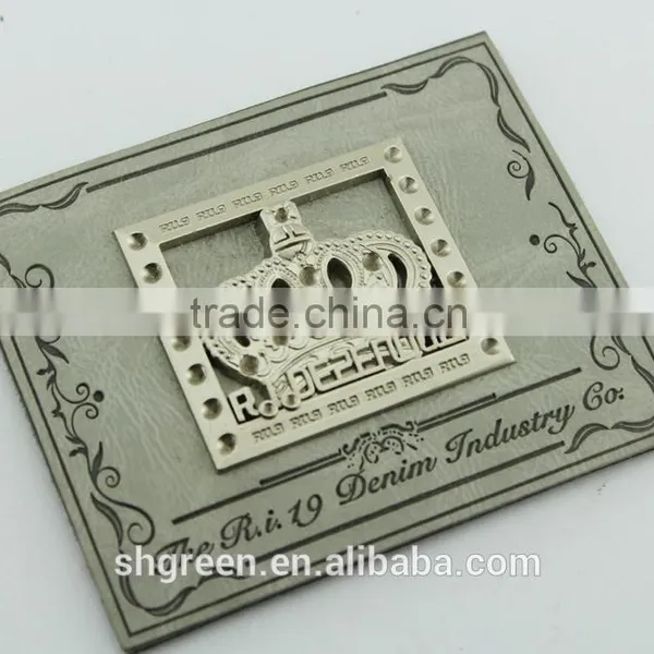 Promotional White Real Leather Label With Engraved Logo Metal Plate photo-4