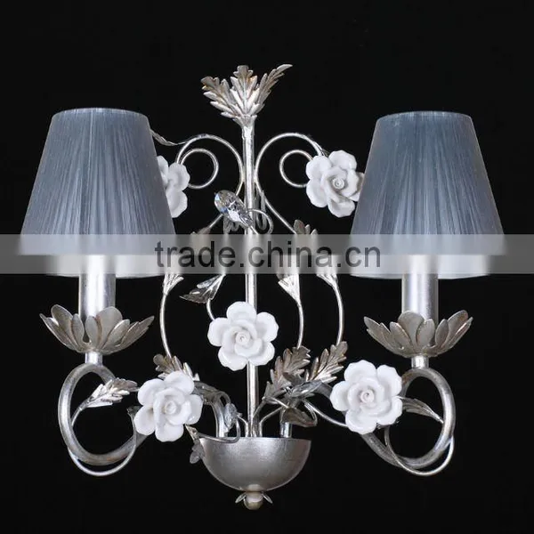 Silver Foil Iron Body Ceramic Flower Wall Lamp