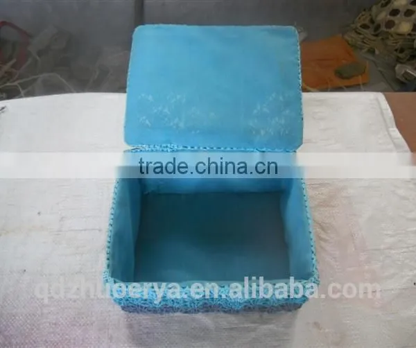 Lovely House Ware Storage Box Crochet Blue Box With Lid by Hands