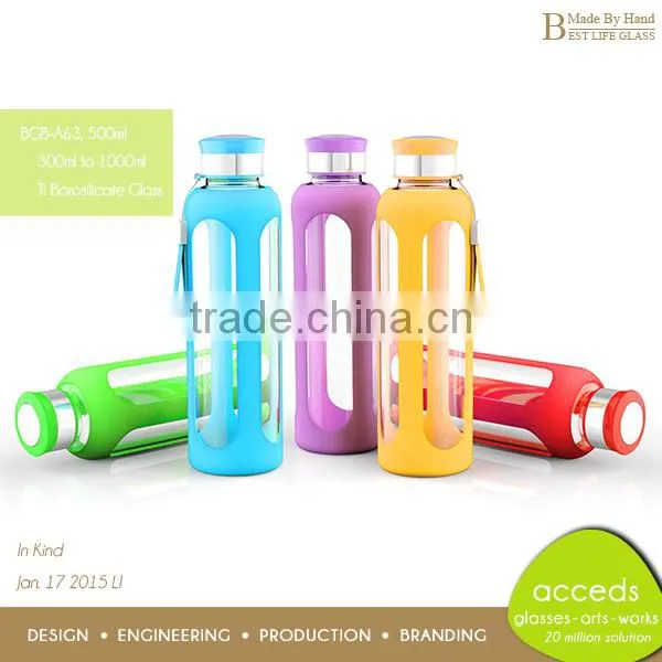 BPA Free Borosilicate Glass Creative Custom Water Bottle Hand Strap photo-6