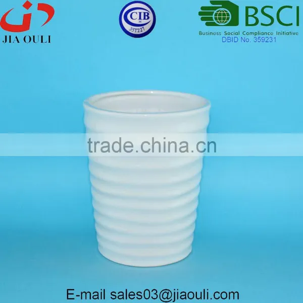 Dimple Stripes Design Glazed White Ceramic Plant Garden Vase