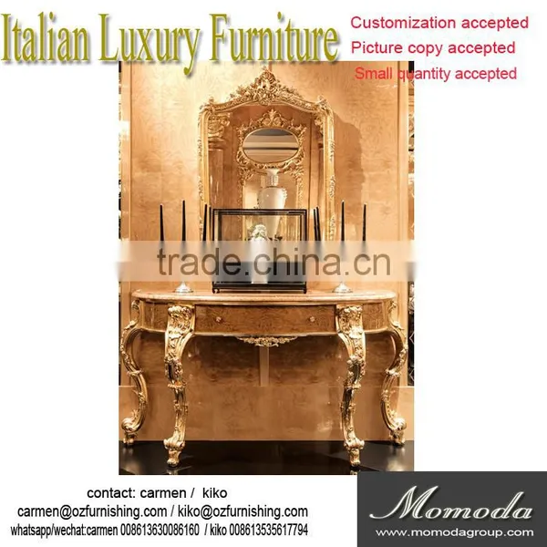 Momodal Luxury Antique Golden European Solid Wood Decoration Living Room Console Table Entrance Decoration Table With Mirror