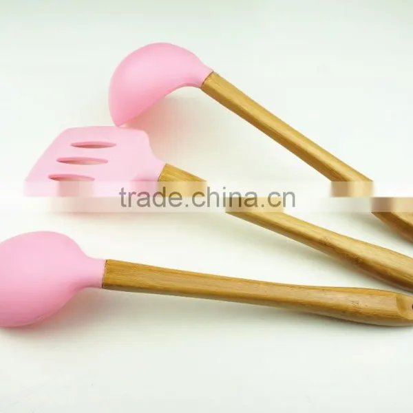 32016 Kitchen Utensils 3pcs Silicone Tools With Bamboo Handle photo-6