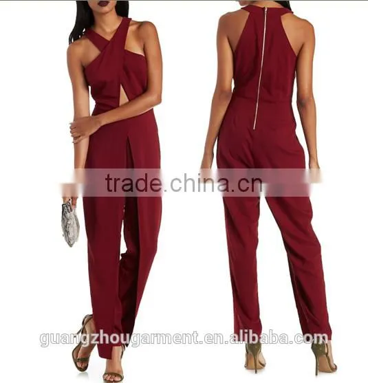 Crossover Neck Fashion Jumpsuit,Korean Sexy Jumpsuit,Fashion Womens Jumpsuit 2014 Crossover Cut-Out Wrap Jumpsuit