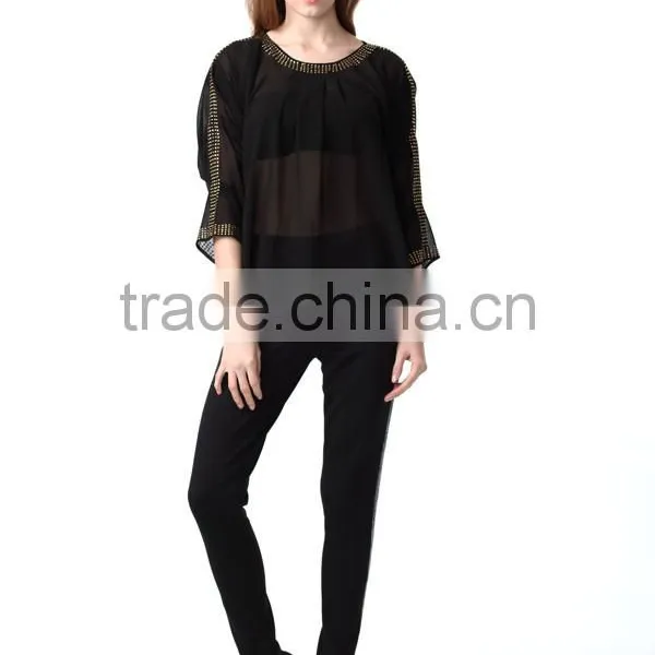 High Quality Fashion Embellished Tops Ladis Blouse photo-3