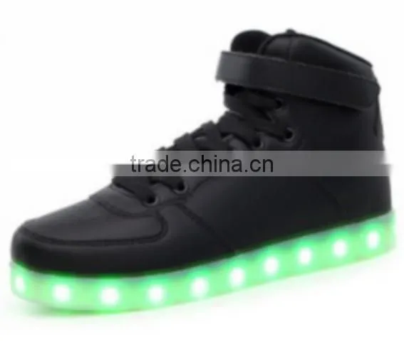 High Top PU Upper Colorful Lights Sneakers Led Shoe Stock photo-3