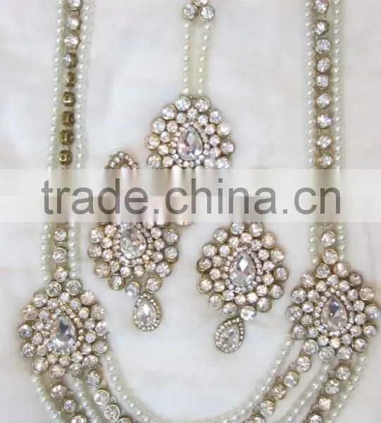 PEARL Gold Plated LONG Necklace EARRING Set photo-3