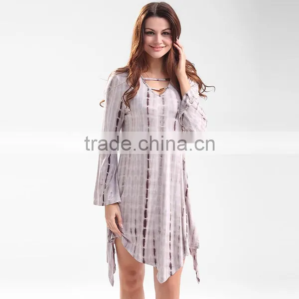 Maxnegio Bell Sleeve Tie Dye Retro Loose Dress for Ladies photo-2