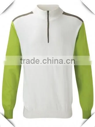 65% Cotton ,35% Nylon Mens Zip Neck Contrast Colors Golf Sweaters