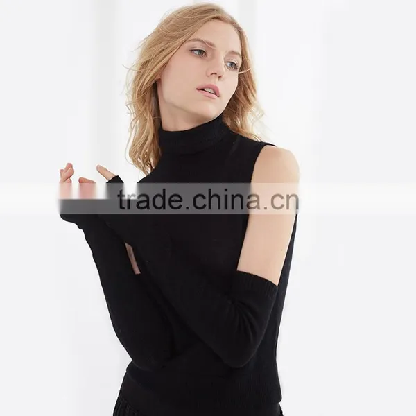 Black Stylish Ladies Long Fingerless Thickening Cashmere Glove photo-2