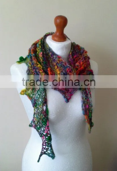 Funky Handknit Scarf - Knit Scarf - Handspun Scarf - Scarf - Bohemian - Fairy - Romantic - Hippie - Colourful Scarf photo-2
