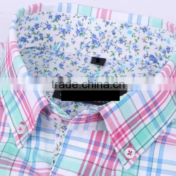 2017 New Plaids Men's Long Sleeve Button-down Slim Fit Shirt With Contrast Collar and Cuff photo-4