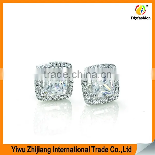 Beautiful Designed Brass White Cubic Zirconia Square Imitation Diamond Drop Earrings photo-3