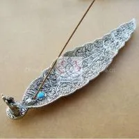 Metal Incense Holder Leaf Shaped With A Fortune Elephant,Indian Incense Holder 210*47*25mm