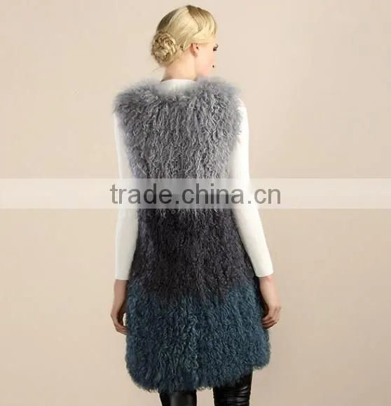 Yanran Fur Fashion YR1000 Block Color Top Quality Real Curly Lamb Hand Knit Fur Vest photo-4