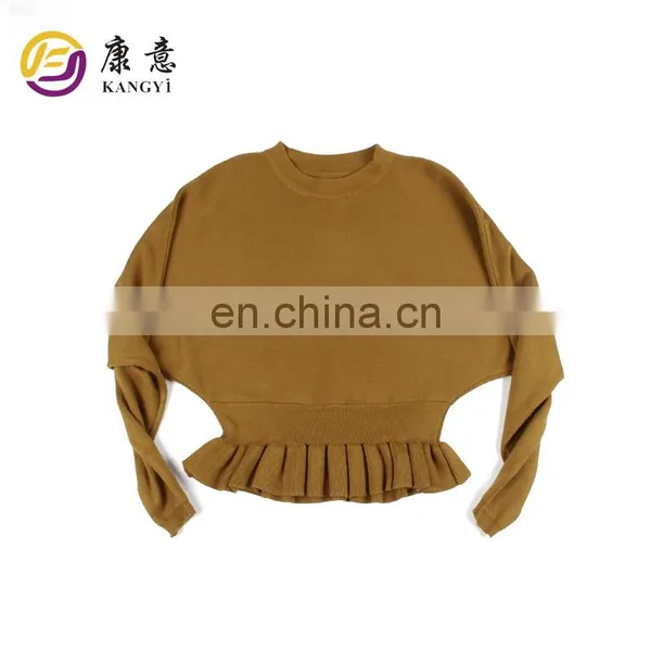 Pure Color Knitted Pullover Sweater for Girl With Pleated Hem