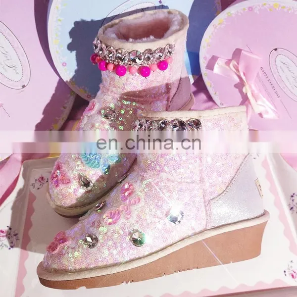 Aidocrystal Hot Sale Short Height Women Ankle Winter Snow Shoes Pink Bling Cute Wedge Boots for Girls photo-3