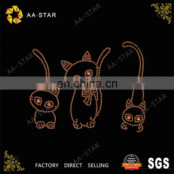 Three Lovely Little Cats Design Free Crystals Motifs for Toddlers' Clothing