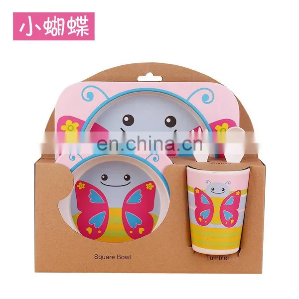 Butterfly Creative Cartoon Bamboo Fiber Children Tableware Set of Five Sets of Kindergarten Baby Bowl Children's Dinner Plate