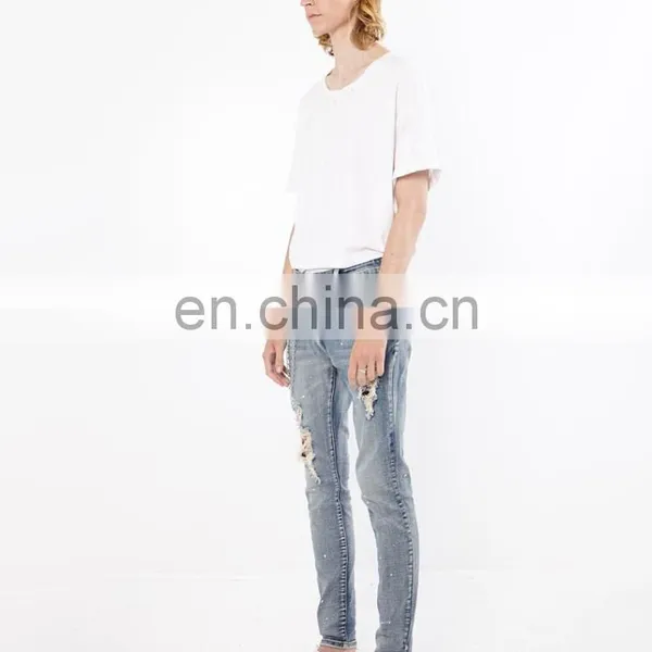 DiZNEW USA Stock Denim Jeans in Medium Blue Cuffed Jeans Men photo-5