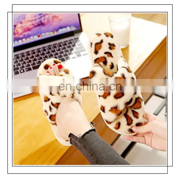 New Leopard Cross Strap Floor Slippers Female Non-Slip Warm Indoor Home Wear Slippers Wholesale photo-6