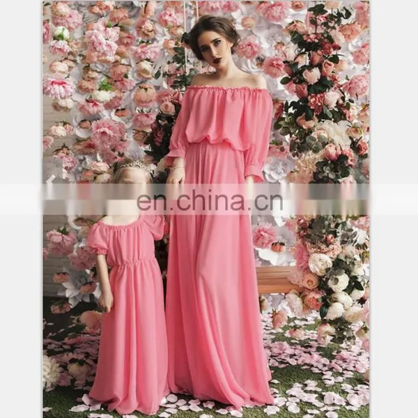 2019 Mother Daughter Bubble Sleeve Chiffon Dress Mother Daughter Clothes Lady Style Mom And Daughter (this Link for WOMAN) photo-4
