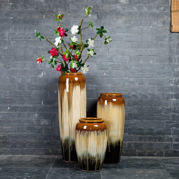 Chinese Jingdezhen Large Brown Black Floor Ceramic Vase For Hotel Outdoor Decor photo-2
