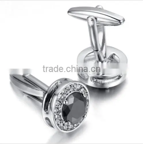 Vintage Cufflinks for Mens Jewelry Shirt Cufflinks, Crystal, Black, Round HC029 photo-3