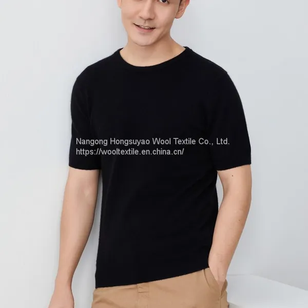 Men′s Crew Neck Short Sleeve Silk Cashmere Knitted T Shirt Pullover Sweater for Autumn photo-2