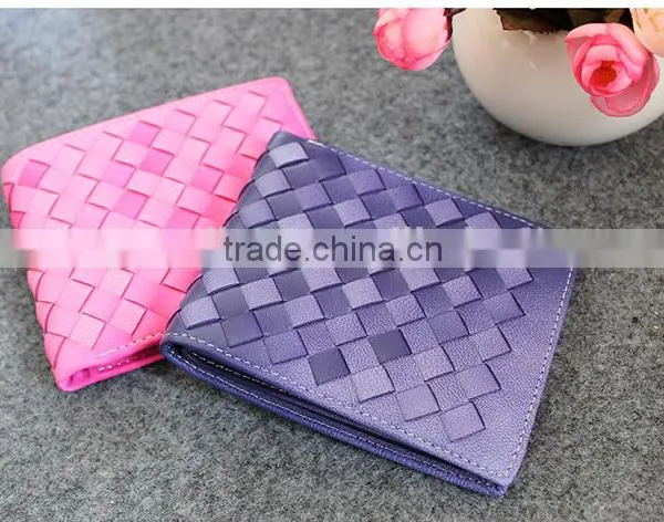 Latest Fashion Soft Woven Sheep Leather Women Bifold Wallet Thin Leather Wallet photo-3