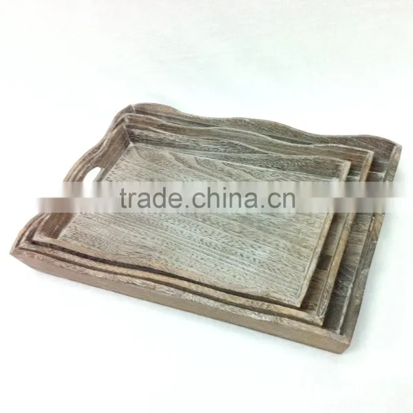 Roasted and Antique Wooden Nested Rectangle Trays/plates Paulownia