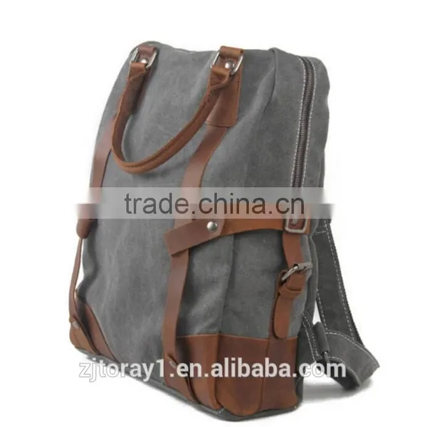 Vintage Leather Canvas Rucksack Backpack Tote Bag photo-6