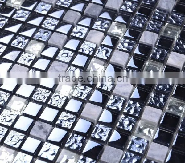 SD020 Hot Sale 15*15 Square Stone Mix Glass Backsplash Tile Mosaic photo-2