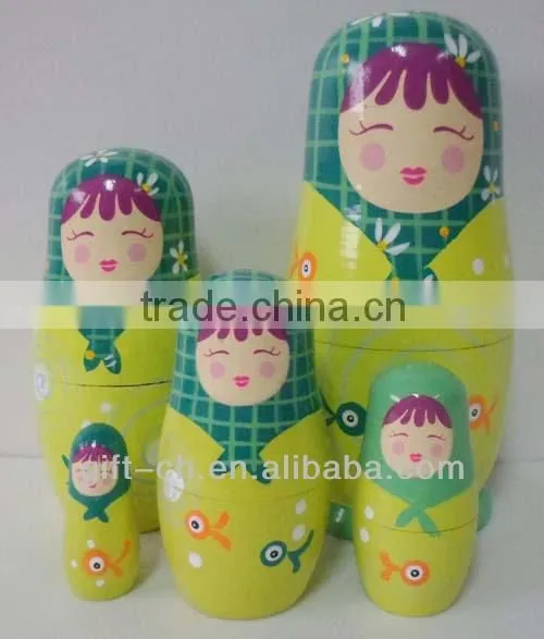Wooden Russian Doll, 5pc Rolly/Polly Nesting Babushka Doll Set photo-3