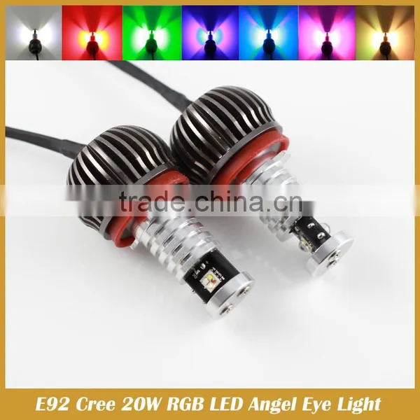 E92 H8 RGB Multi-Color 20W LED Angel Eyes Halo Ring Light Bulbs photo-2