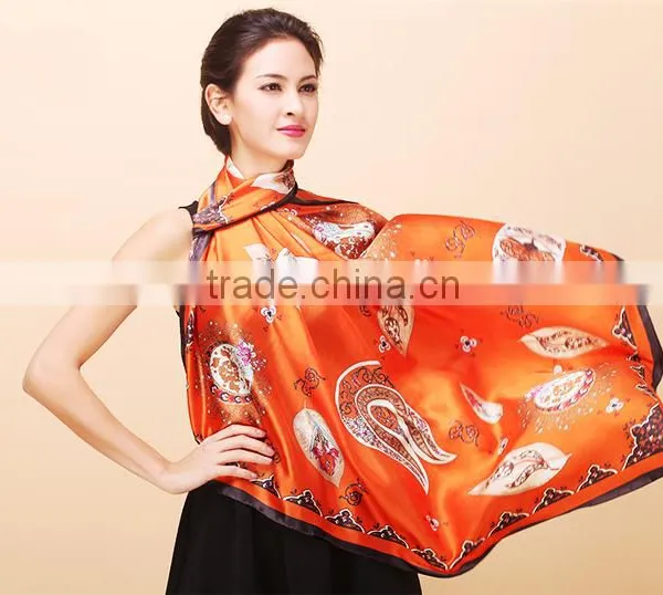 2015 Women Lady Print Silk 100*100CM Neck Scarf Shawl Scarves Stole Wraps Hot photo-2