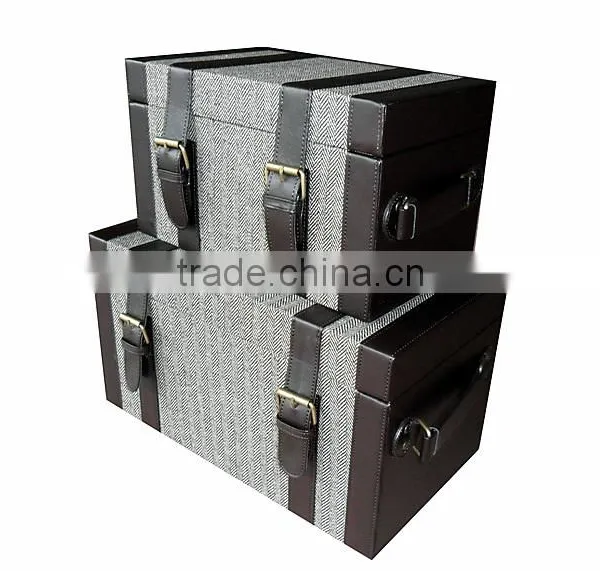 S/2 Decorative Faux Leather Storage Trunk Organier, Wooden Trunk photo-2