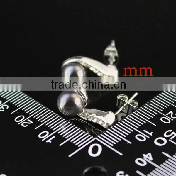 Austrian Crystal Black Pearl Stud Earrings photo-3