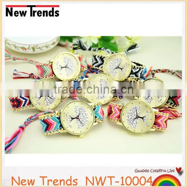 New Arival Fashion Colorful String Weaved Tree Design Quartz Lady Watch