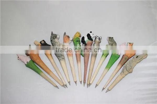 Animal Wooden Carving Creative Ballpoint Pen Wood Ball Point Pens Handmade Sculpture Student Ball-point photo-3