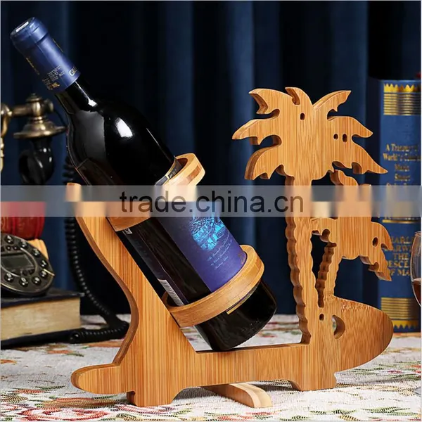 WR014/100% Bamboo Material Chinese Style Hot Sale Coco Shaped Folding Bamboo Wine Rack photo-2