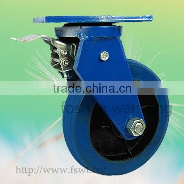 Shock Absorber Soft Blue Rubber Wheel Swivel 5" Heavy Duty Caster photo-2