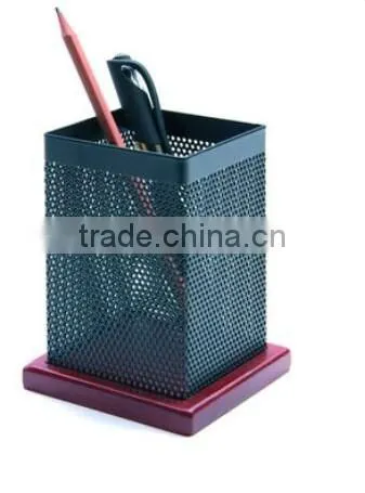 Rectangle Metal Mesh Pencil Holder With Wooden Bottle photo-2